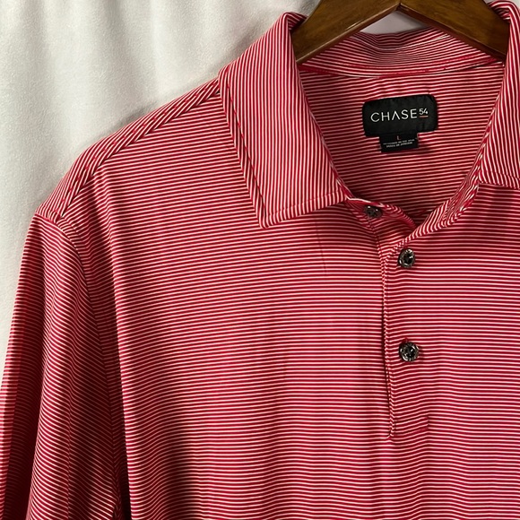 🛍 6 for $35 • Chase 54 Red & White Striped Golf Polo Shirt - Picture 4 of 16